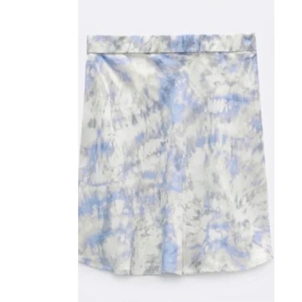 🔥 Zara XS Purple Lilac Yellow White Tie Dye Mini Skirt Satin Viscose Silky - Picture 2 of 15